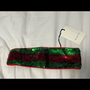 NWT Gucci Sequin Paillettes Headband Shine Web Green Red Silk Lined women